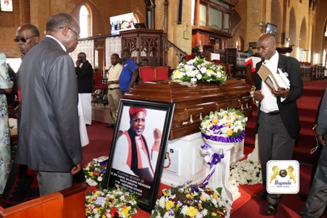 The body of the late Bishop Ssekadde in the casket at Namirembe Cathedral Image